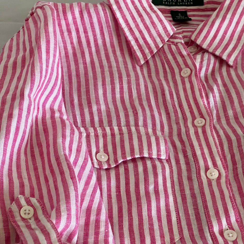 Ralph Lauren Kids Pink and White Striped Button Down Shirt